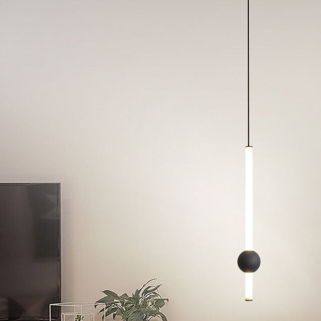 LumaCyl Modern LED Pendelleuchte | Minimalistisches Zylinderdetail mit Metallkugel | Dimmbares Design