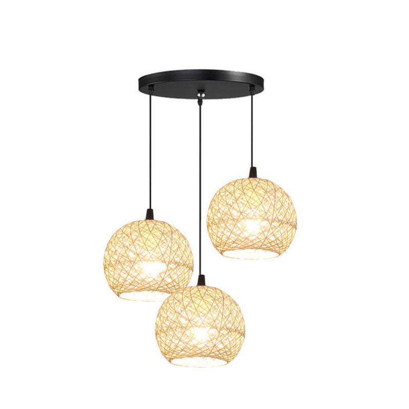 GlobeRattan – Beige Geflochtene Rattan Pendelleuchte | 1/3 Lichter | Elegantes Design