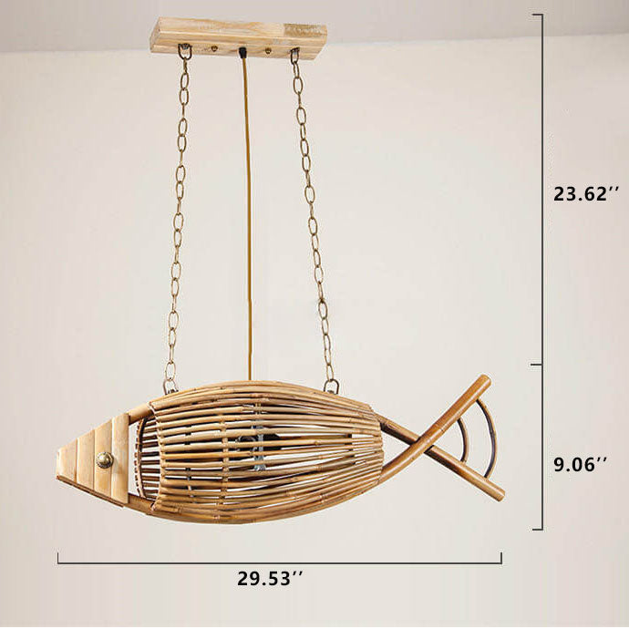 MarisGlow Vintage Bamboo Fish Design Pendelleuchte | Natürliche Bambusmaterialien | Umweltschonend | Einzigartige Dekoleuchte für Ihr Zuhause