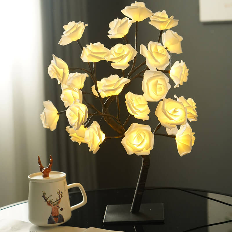 RoseTree USB Tischlampe | LED Rosenbaum mit 24 Lichtern | Warmweiß | Dekorative Stimmungsbeleuchtung