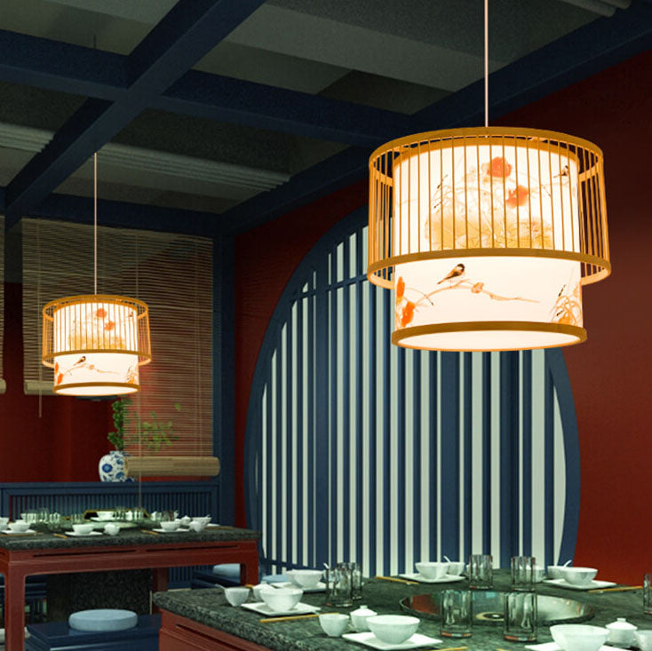 BambooLoom Designer Pendelleuchte | Zylindrische Bambus-Lampe | Handgefertigt | Ideal für Esszimmer & Wohnzimmer