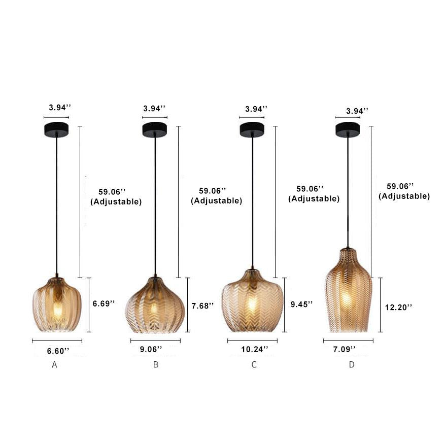 LuxeWave Nordic Glas-Pendelleuchte | Wellenstruktur | 1-Licht Barrel Design | Rauchgrau & Cognac Optionen
