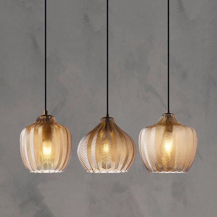 LuxeWave Nordic Glas-Pendelleuchte | Wellenstruktur | 1-Licht Barrel Design | Rauchgrau & Cognac Optionen