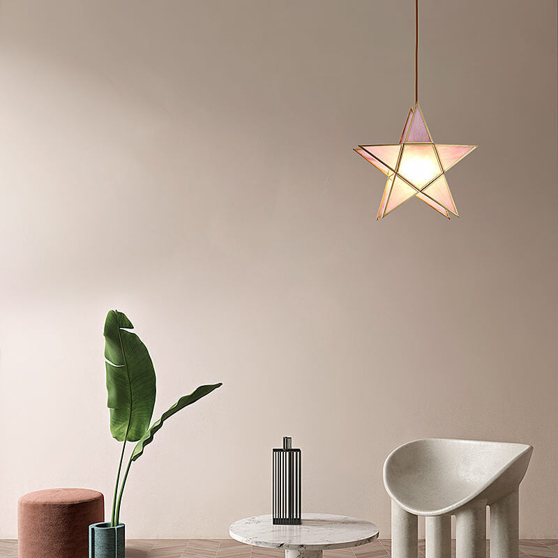 LumoStar Pendelleuchte | Glas mit Wasserstruktur | 1-flammige Sternförmige Hängeleuchte | Modern & Farbig