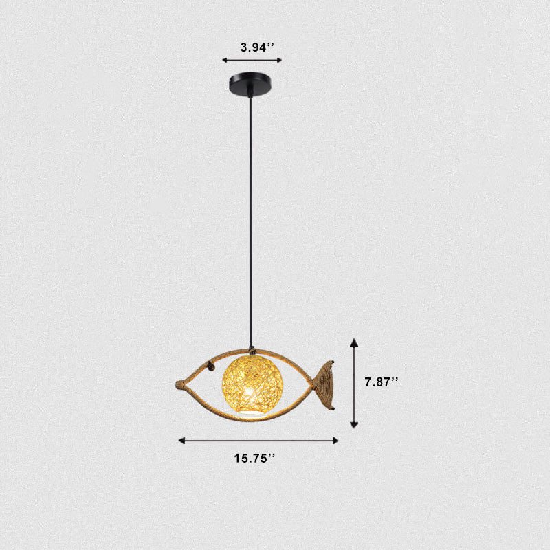FishLoom Kreative Pendelleuchte | Fischform aus Hanfseil & Weidengeflecht | 1-flammige LED-Hängeleuchte | Rustikale Deko