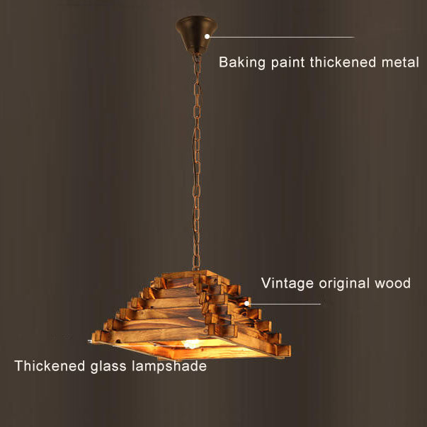 TimberTriad Pendelleuchte | Vintage Holzdesign | Dreieckige Hängelampe | Einfache Lichtquelle | Rustikal & Modern