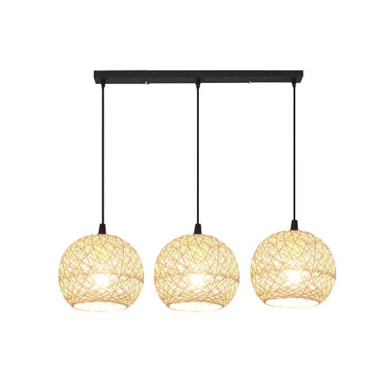 GlobeRattan – Beige Geflochtene Rattan Pendelleuchte | 1/3 Lichter | Elegantes Design
