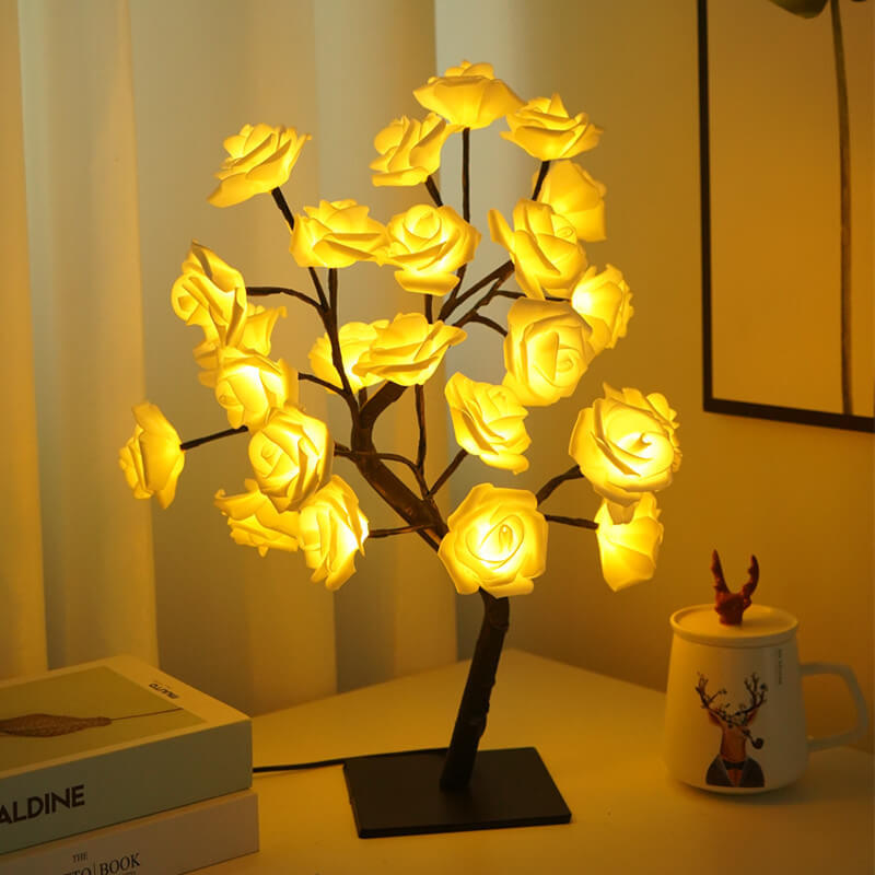 RoseTree USB Tischlampe | LED Rosenbaum mit 24 Lichtern | Warmweiß | Dekorative Stimmungsbeleuchtung