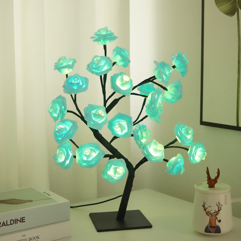 RoseTree USB Tischlampe | LED Rosenbaum mit 24 Lichtern | Warmweiß | Dekorative Stimmungsbeleuchtung