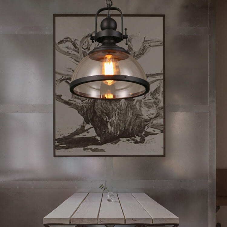 VintageCrown Retro Glas Kuppel-Pendelleuchte | Einzellichtdesign | Klassischer Stil | Elegante Beleuchtung