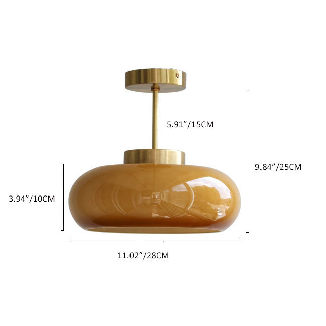 RetroLuxe Messing Deckenleuchte mit Gelbem Glas | Vintage Design | Semi-Flush Mount | Wohnraumbeleuchtung