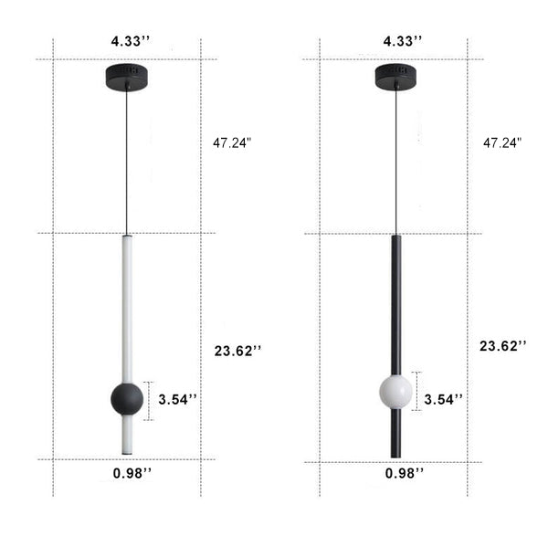 LumaCyl Modern LED Pendelleuchte | Minimalistisches Zylinderdetail mit Metallkugel | Dimmbares Design