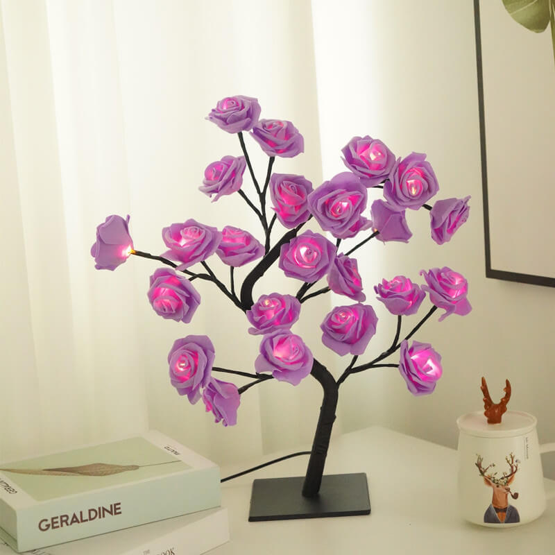 RoseTree USB Tischlampe | LED Rosenbaum mit 24 Lichtern | Warmweiß | Dekorative Stimmungsbeleuchtung