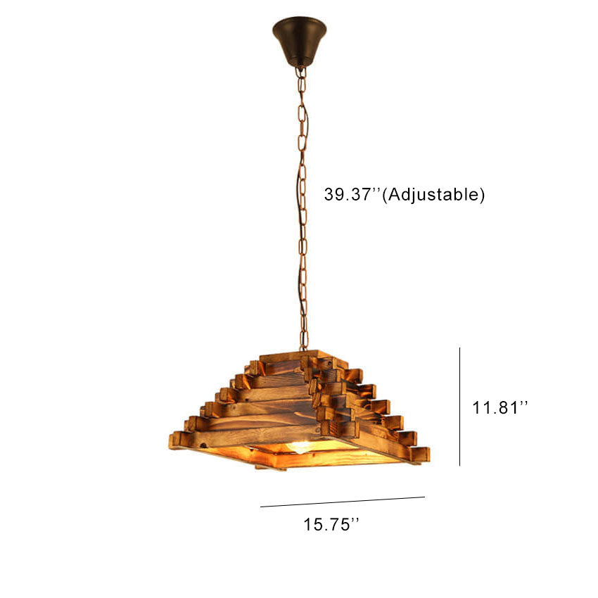 TimberTriad Pendelleuchte | Vintage Holzdesign | Dreieckige Hängelampe | Einfache Lichtquelle | Rustikal & Modern