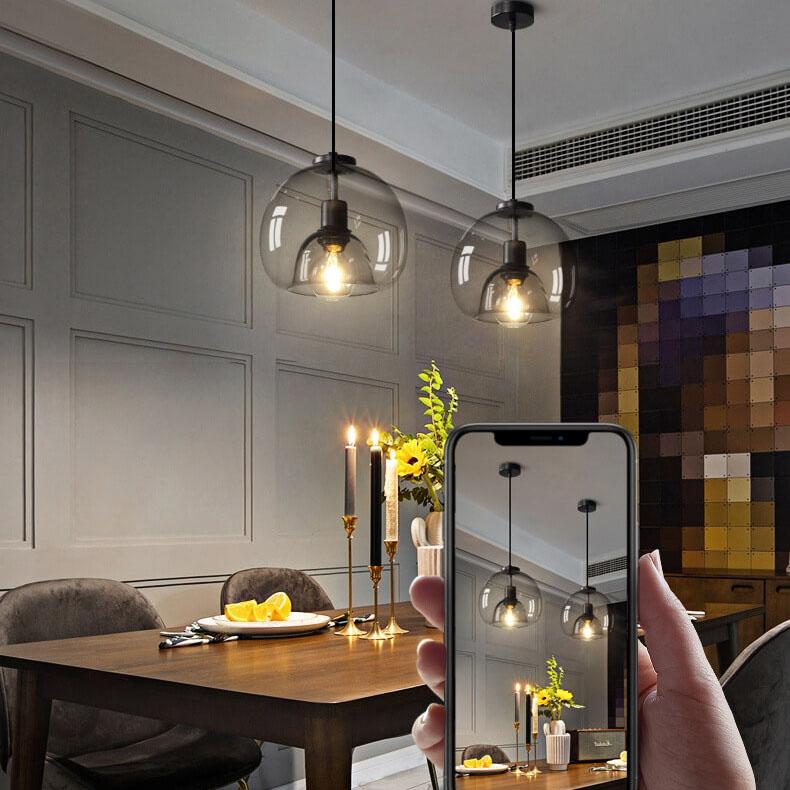 GlassGleam Handgeblasene Glas Pendelleuchte | Rauchgrau | Minimalistisches Design für Wohn- und Esszimmer