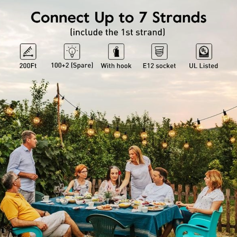 GlowString 15m Outdoor Lichterkette | Wasserdicht | Garten- und Terrassenbeleuchtung | Stimmungsvolles LED-Licht
