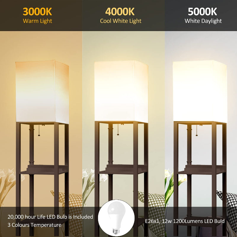 ShelfLoom Stehlampe mit Regalen | Regal-Stehlampen aus Massivholz | Mit 2 USB-Ladeports & Steckdose | Für Schlafzimmer & Wohnzimmer