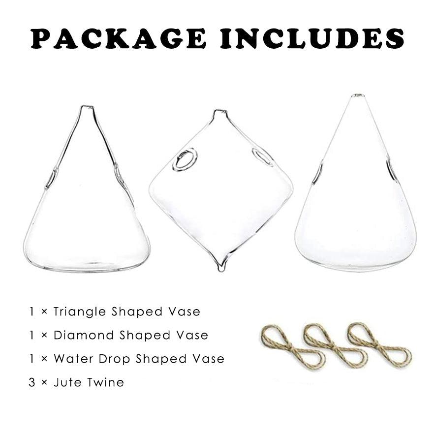 GlasLuxe 3-teiliges Set Glas-Hänge-Terrarienvasen | Elegante Pflanzenhalter | Deko für Zuhause