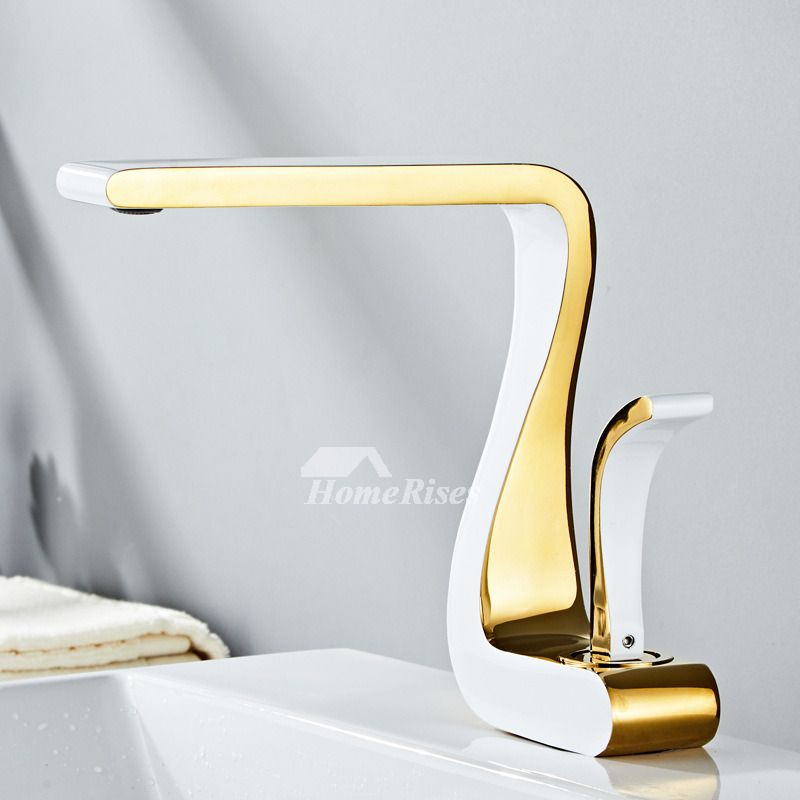 LuxStream Goldene Badezimmerarmatur | Einhandmischer | Messing & Weiß | Luxus Waschbecken Armatur im Modernen Design