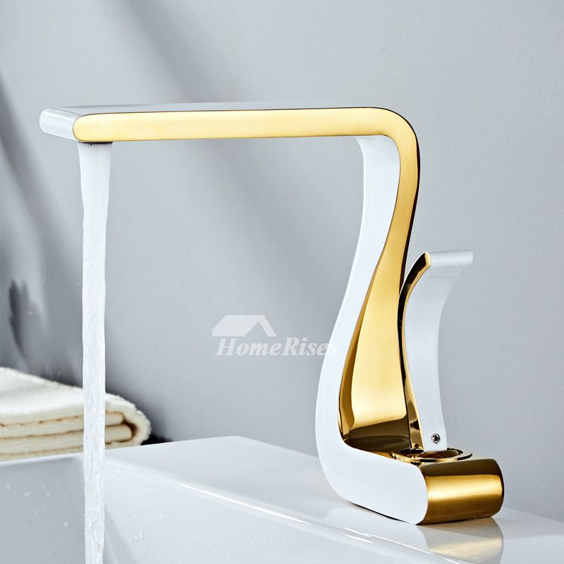 LuxStream Goldene Badezimmerarmatur | Einhandmischer | Messing & Weiß | Luxus Waschbecken Armatur im Modernen Design