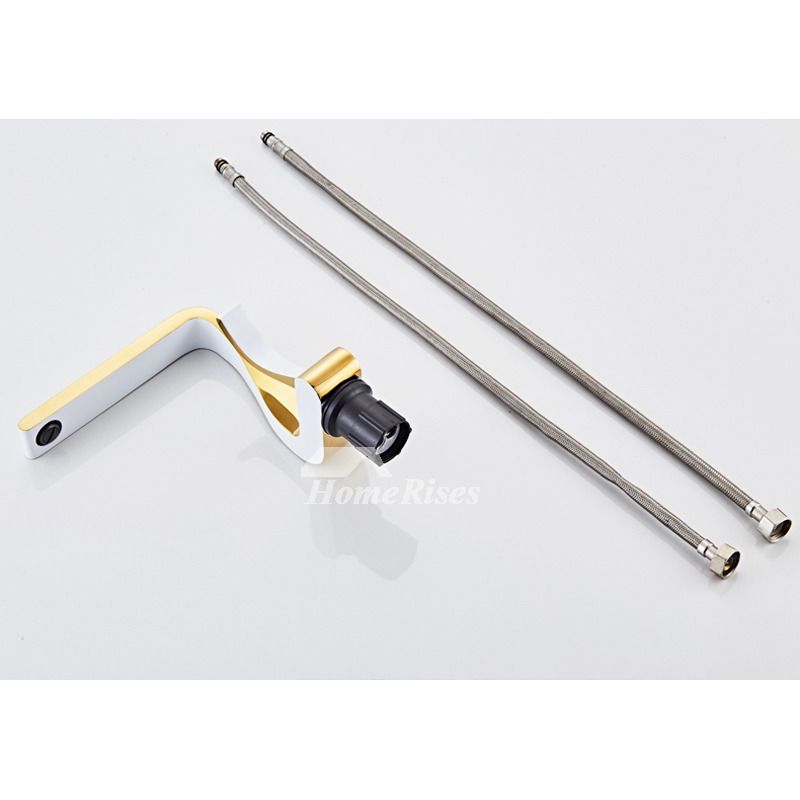 LuxStream Goldene Badezimmerarmatur | Einhandmischer | Messing & Weiß | Luxus Waschbecken Armatur im Modernen Design