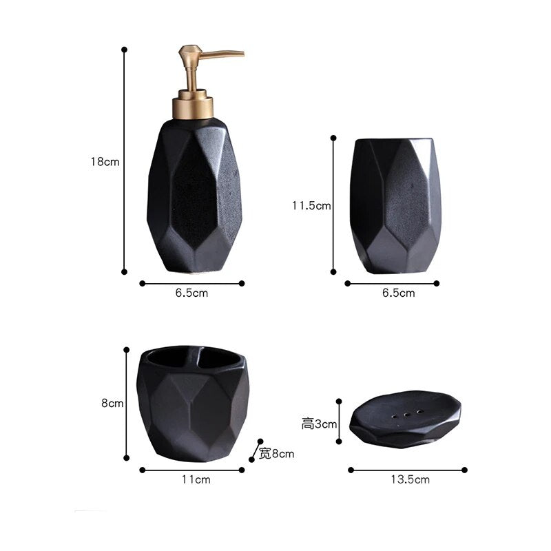 Polygonica Keramik Badezimmer-Set 5-teilig | Modernes Design | Elegante Badaccessoires für Zuhause