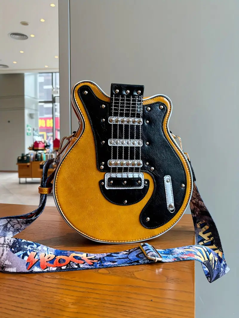 GuitarHero Vintage Retro Gitarren-Crossbody-Tasche | Rockiger Look | Modische Umhängetasche