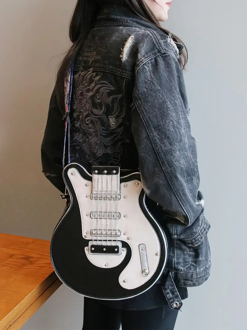 GuitarHero Vintage Retro Gitarren-Crossbody-Tasche | Rockiger Look | Modische Umhängetasche