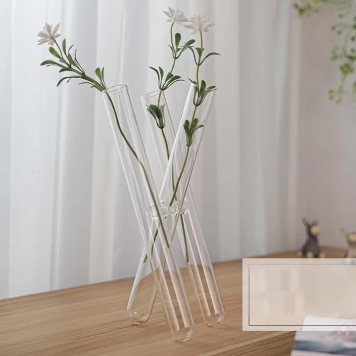 HydroBloom 3-Spalten Reagenzglas Vase | Transparenter Pflanzen-Container mit Holzrahmen | Deko für Wohnzimmer & Blumenarrangement