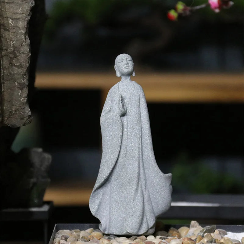 TranquilStone Buddha Figuren Set | Meditative Mönchs Statuen | Zen Garten Dekoration | Achtsamkeit & Feng Shui Deko für Zuhause