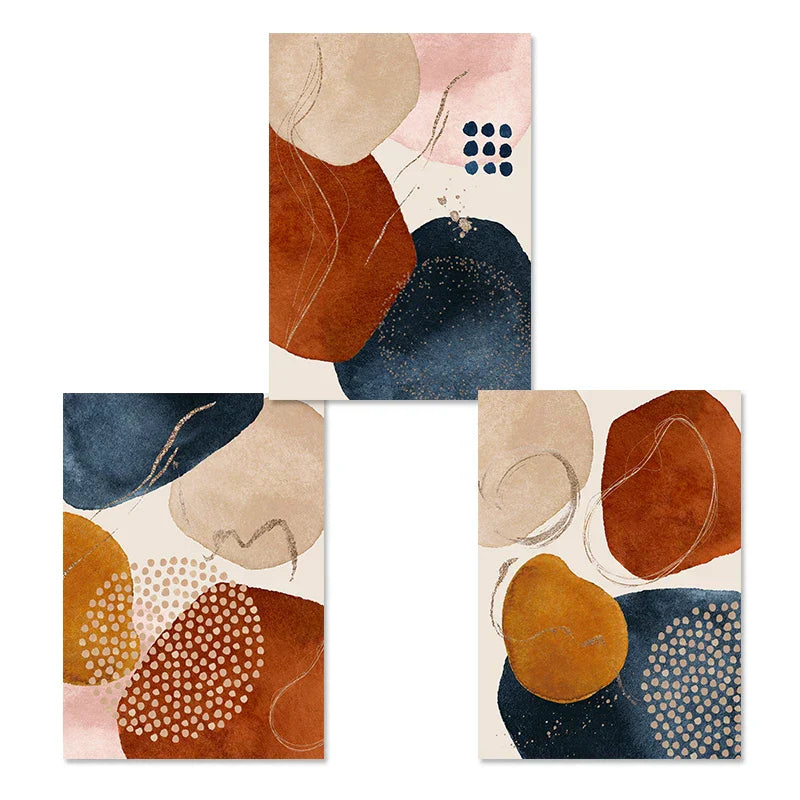 BohoBlush Aquarell Poster | Abstrakter Leinwanddruck in Beige, Rosa & Gold | Geometrische Wandkunst für Wohnzimmer & Dekoration