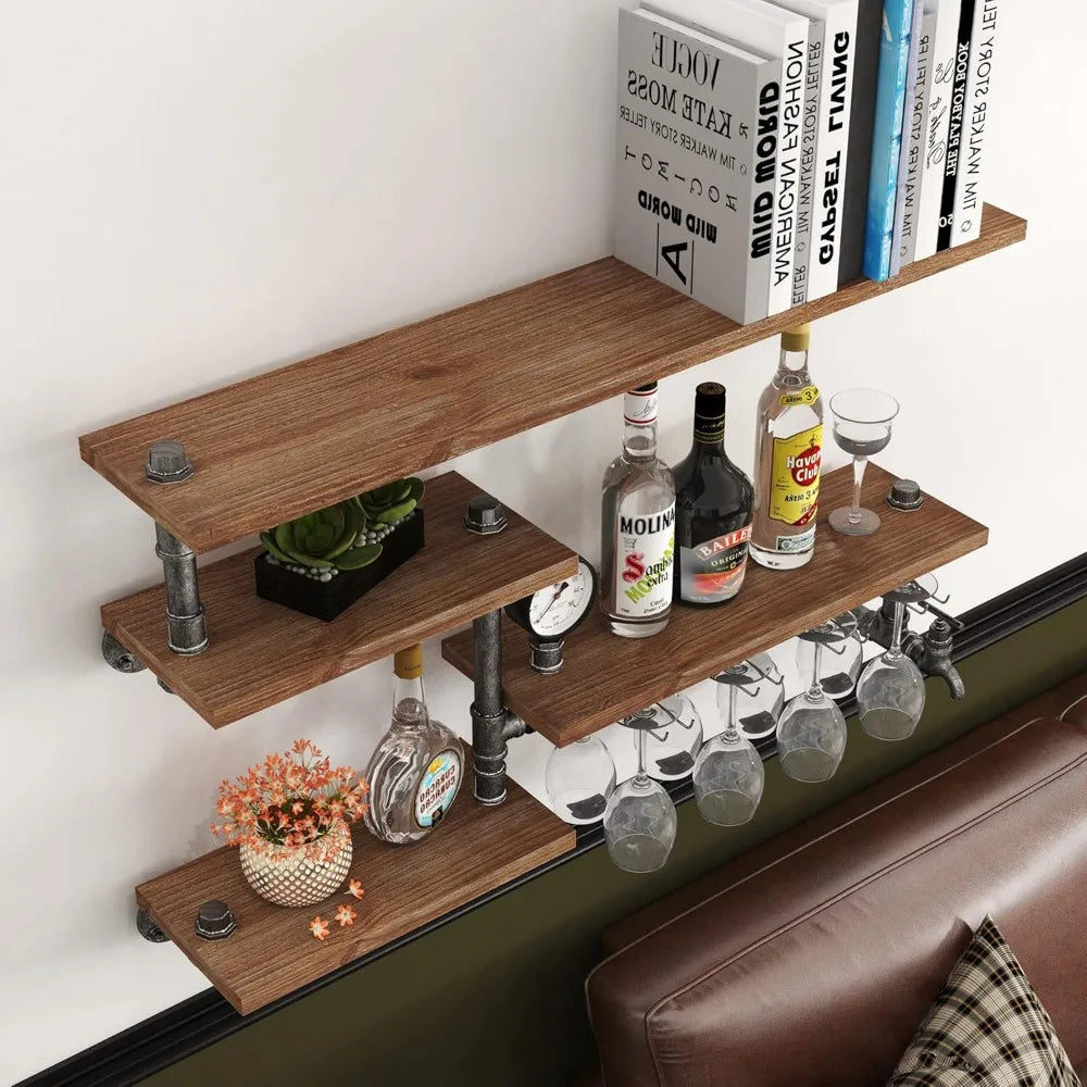 UrbanShelf Industrial Barregal | Schwebendes Wandregal | Robustes Design | Stauraum für Bar und Deko