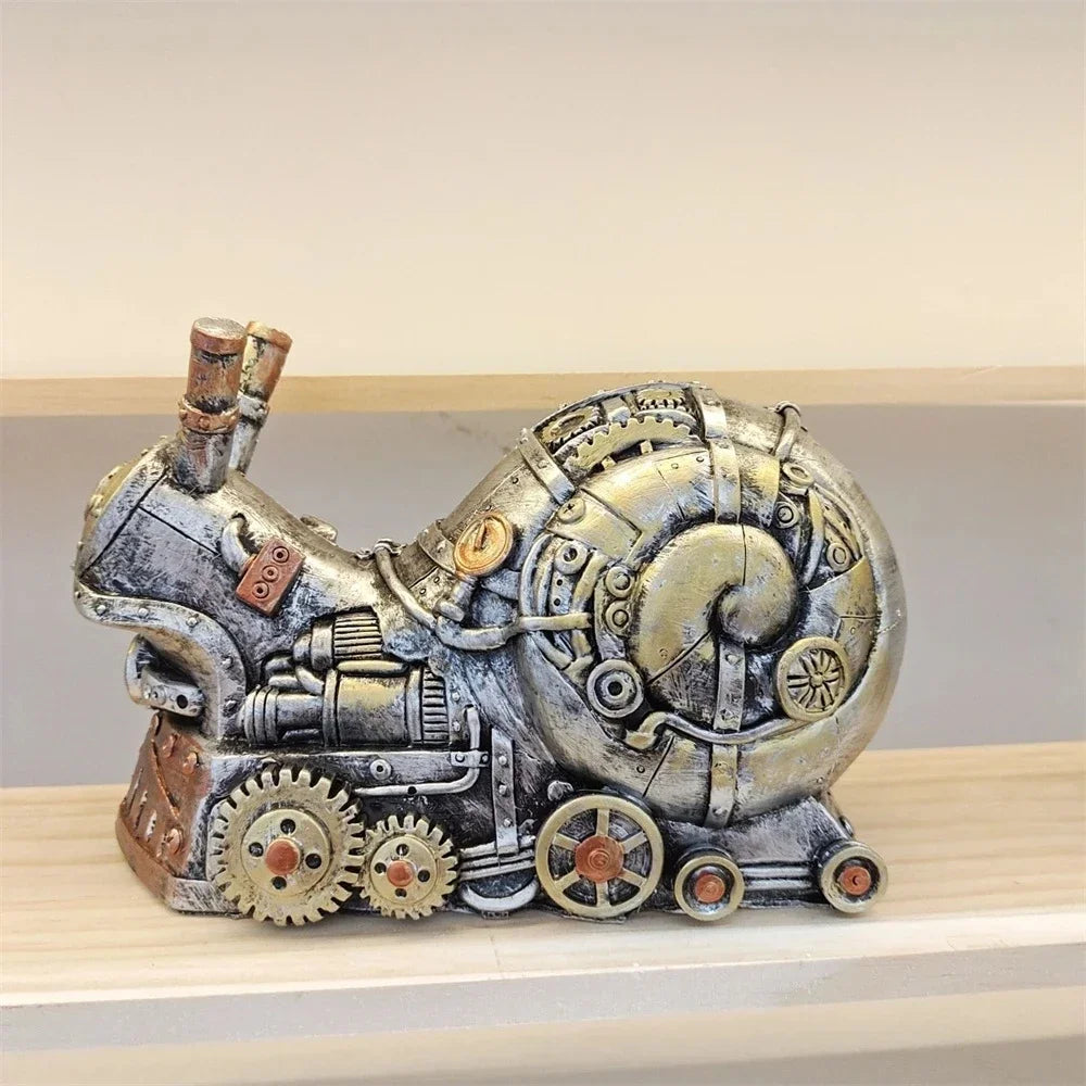 GearMorph Steampunk Tierfigur aus Harz | Industriestil Tischdeko | Mechanischer Drache, Elefant & Schnecke | Kunstvolle Deko für Zuhause
