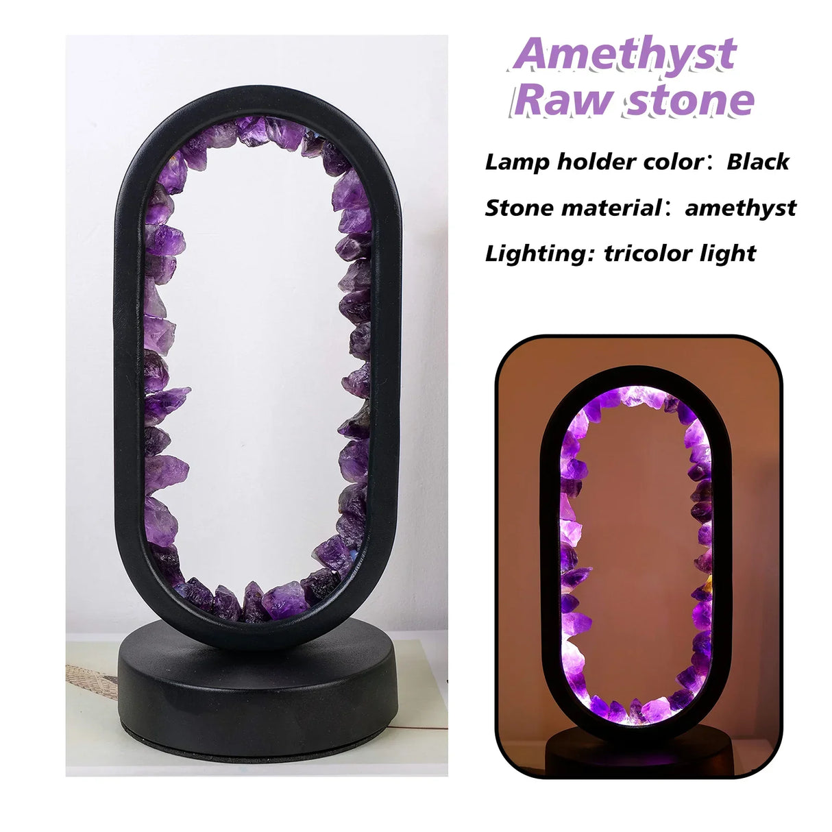 CrystalLoom Amethyst Nachtlicht | Natürliches Ovallicht | Stimmungsvolles Design für Schlafzimmer & Dekoration