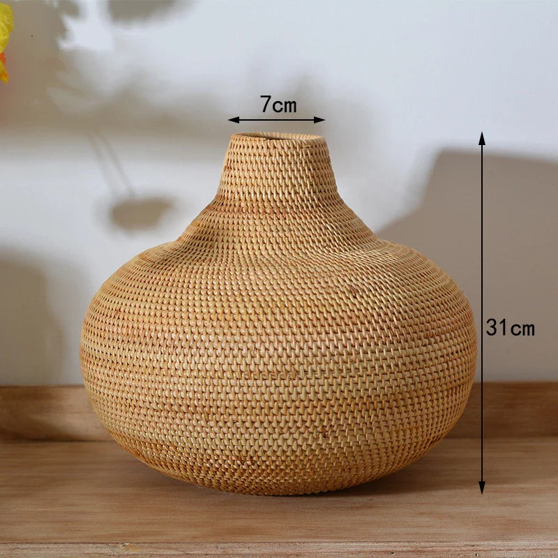 WickerGlow Rattan Vase | Handgefertigter Blumenkorb | Natürliche Dekoration | Stilvolles Design für Zuhause