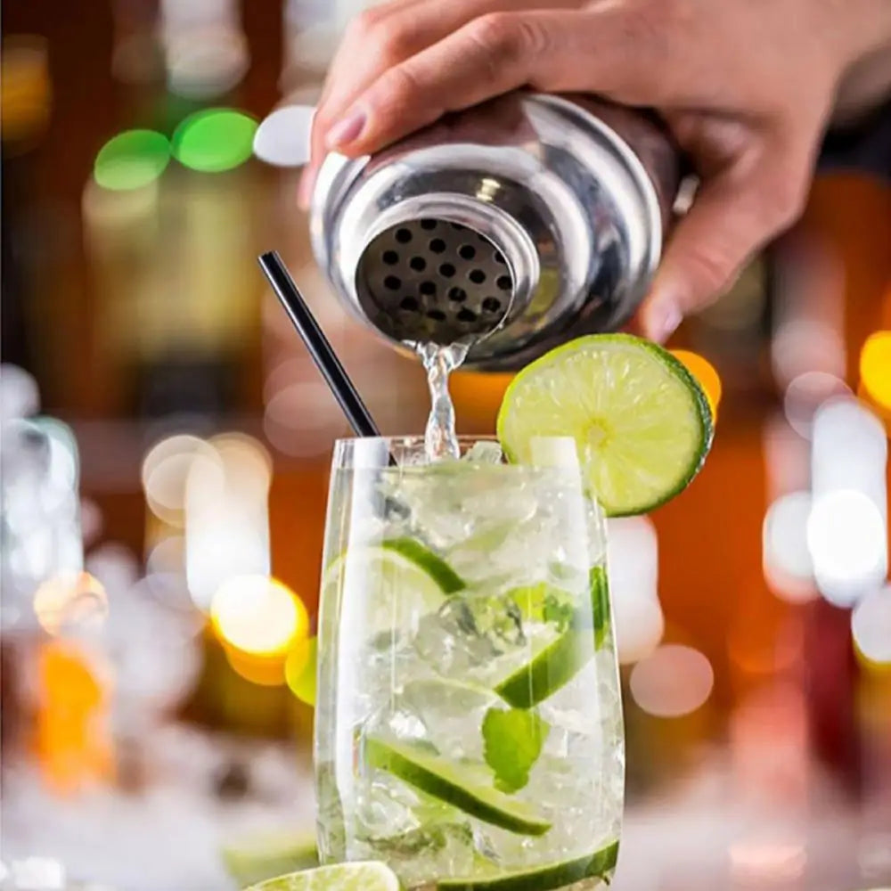 BarVibe Edelstahl Cocktail Shaker Set | 8-teiliges Barkeeper Set | Matt Schwarz | Barwerkzeuge für Zuhause & Party