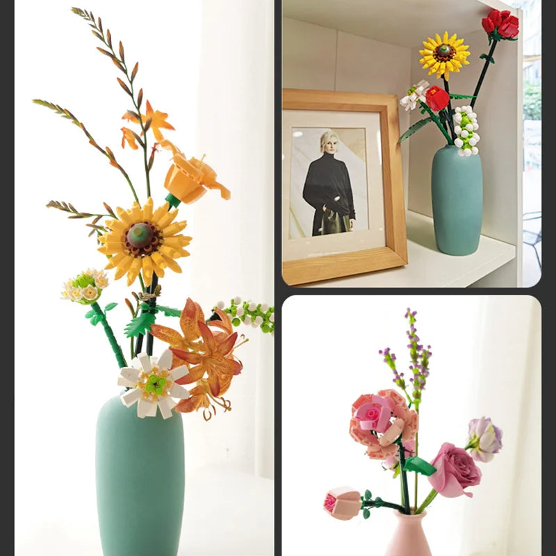 BloomBlocks Romantisches Rosen-Bouquet | Bauklötze Set | DIY Dekoration | Geschenk für Mädchen