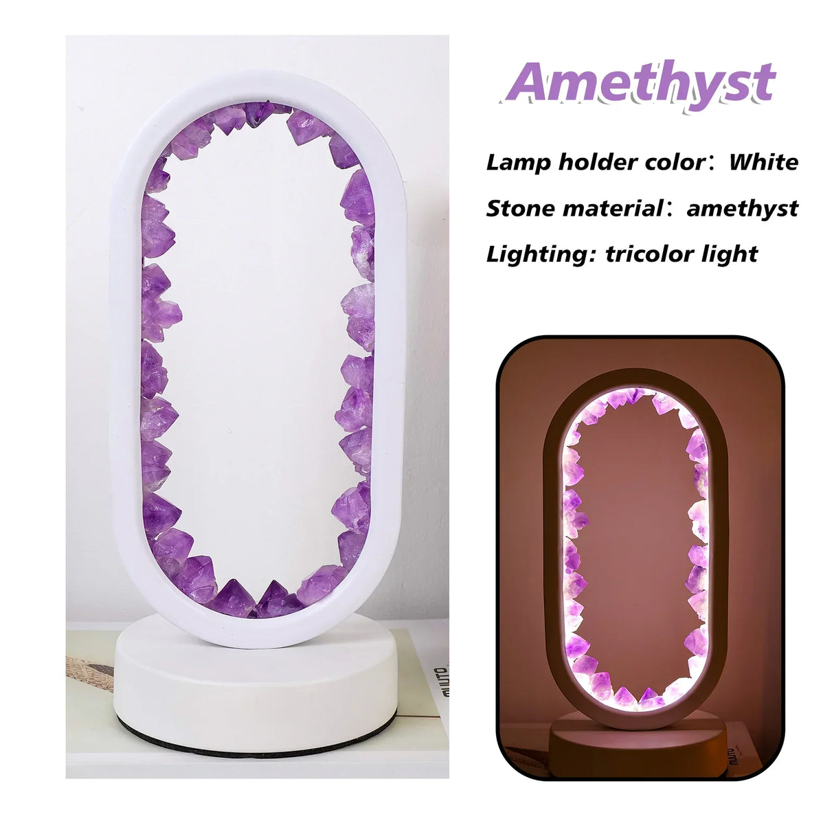 CrystalLoom Amethyst Nachtlicht | Natürliches Ovallicht | Stimmungsvolles Design für Schlafzimmer & Dekoration