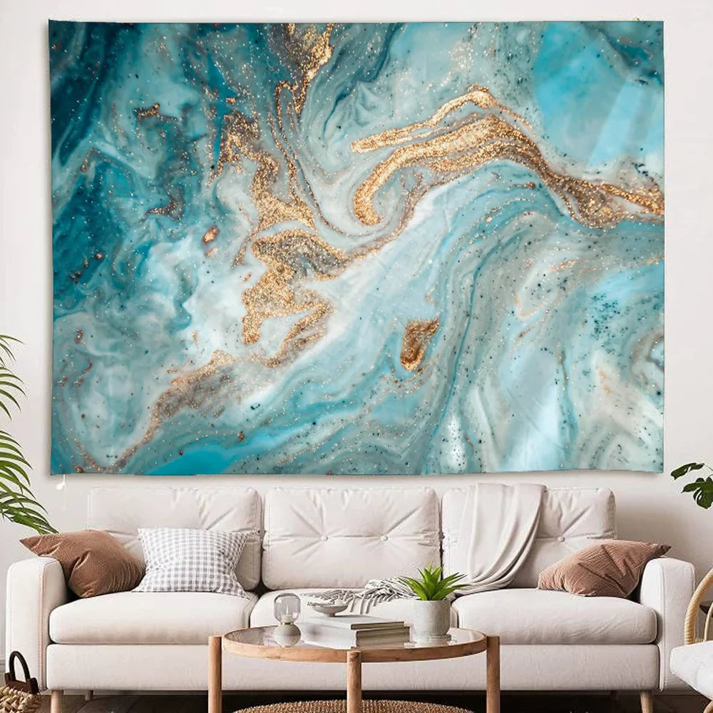 AquaGem Wandteppich | Blaue Achat Leinwand | Elegante Wanddekoration | Kunstwerk für Zuhause