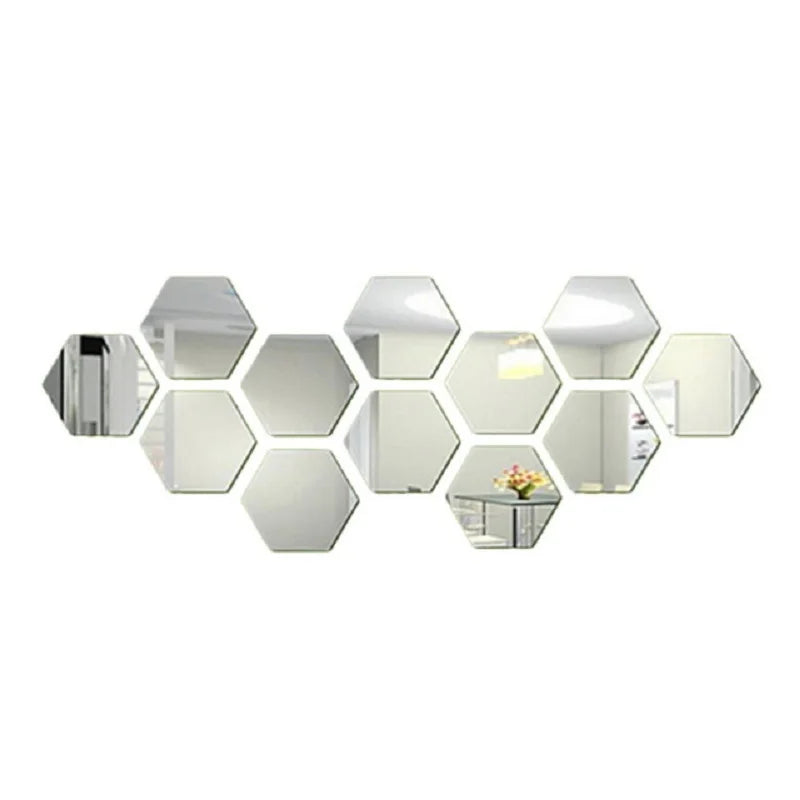 ReflectHex Spiegel Wandaufkleber Set | 12-teilig | Hexagon Design | Modernes Wanddekor | Selbstklebend