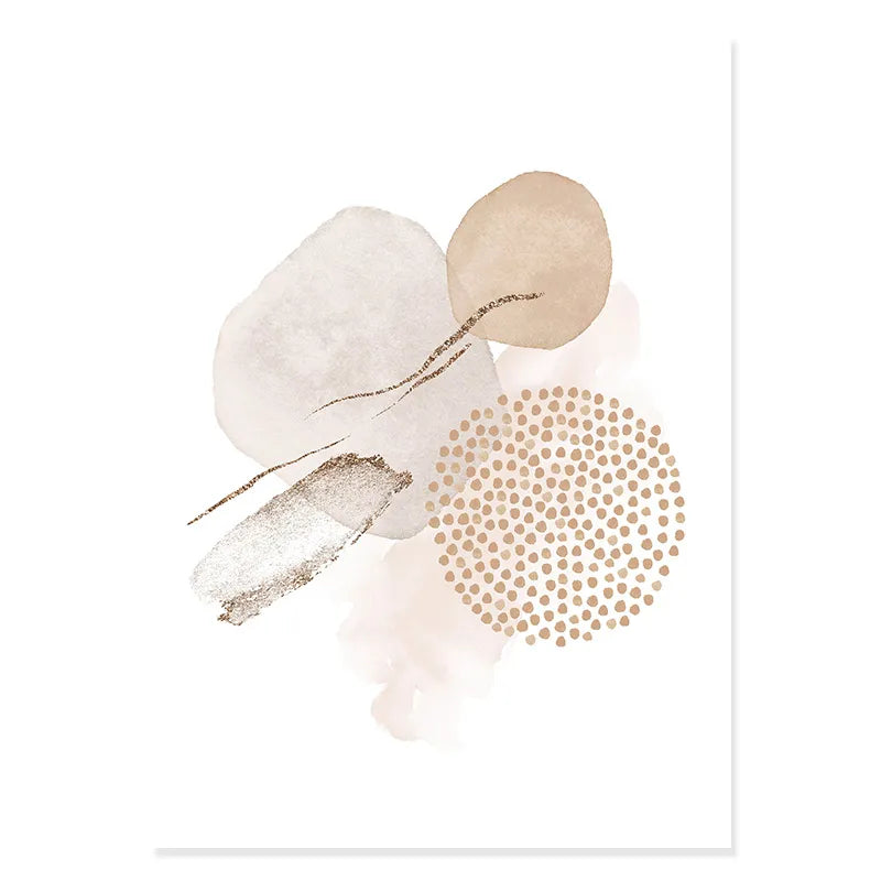 BohoBlush Aquarell Poster | Abstrakter Leinwanddruck in Beige, Rosa & Gold | Geometrische Wandkunst für Wohnzimmer & Dekoration