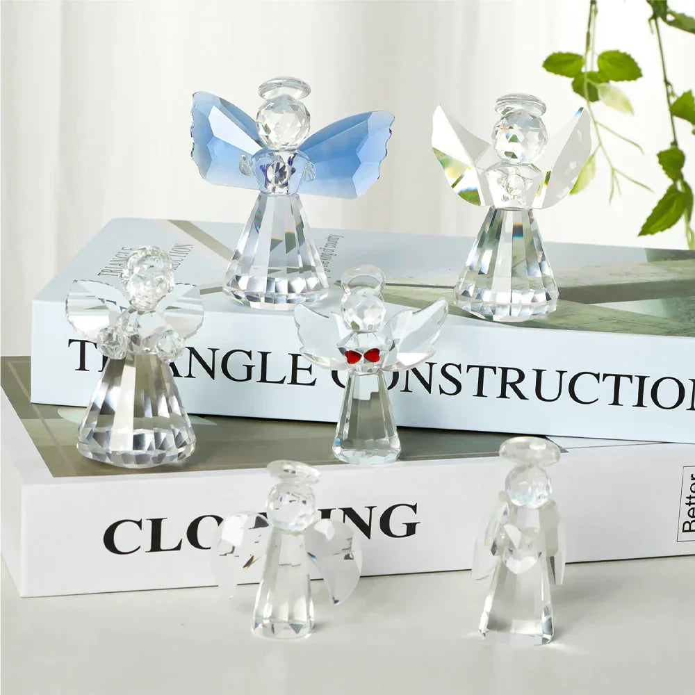 AngelGlow Kristall Engel Figur | Handgemacht | Blaue Flügel | Glas Skulptur | Deko für Zuhause