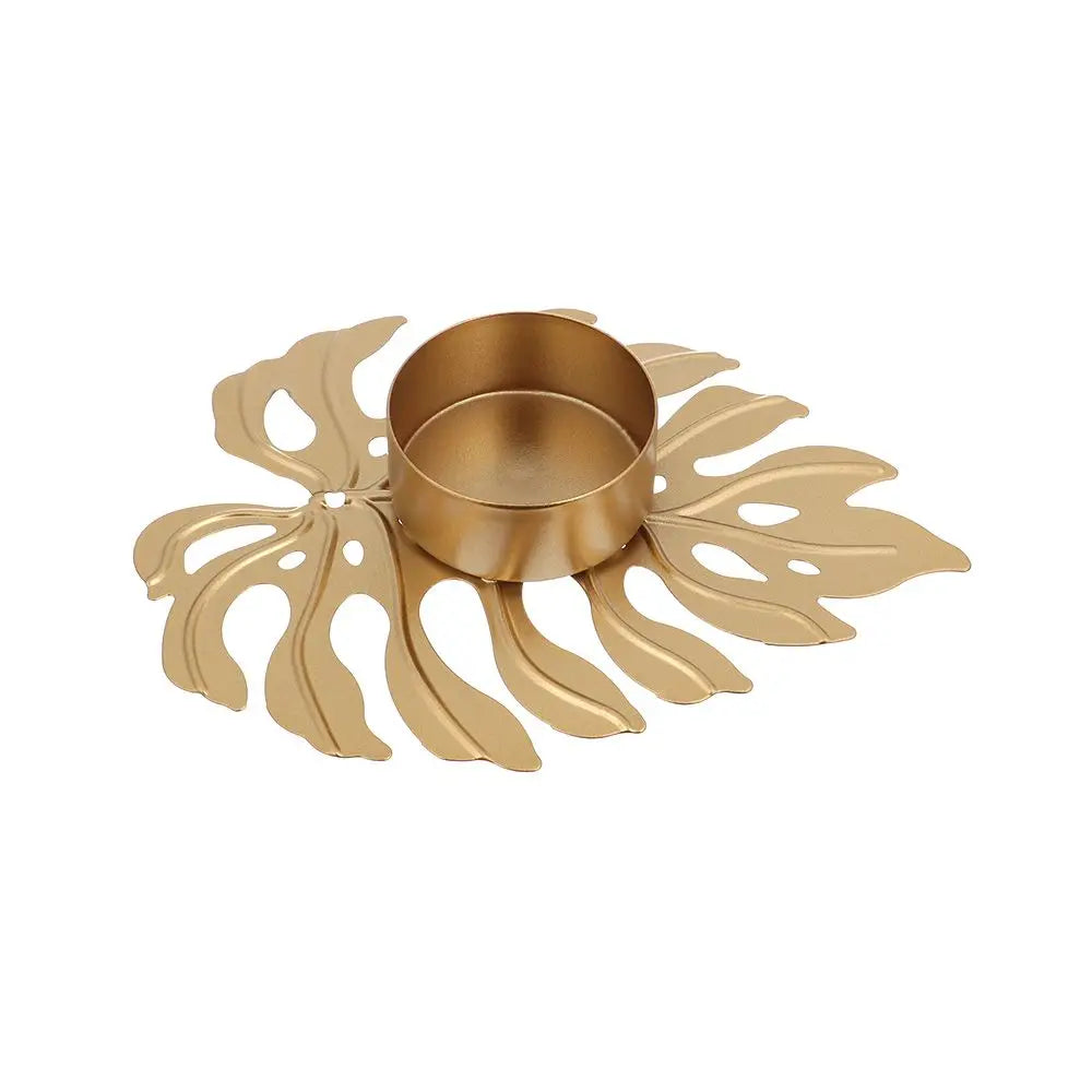 LumiLeaf Monstera Kerzenhalter aus Eisen | Gold & Grün | Tropisches Design | Wohn- und Tischdeko