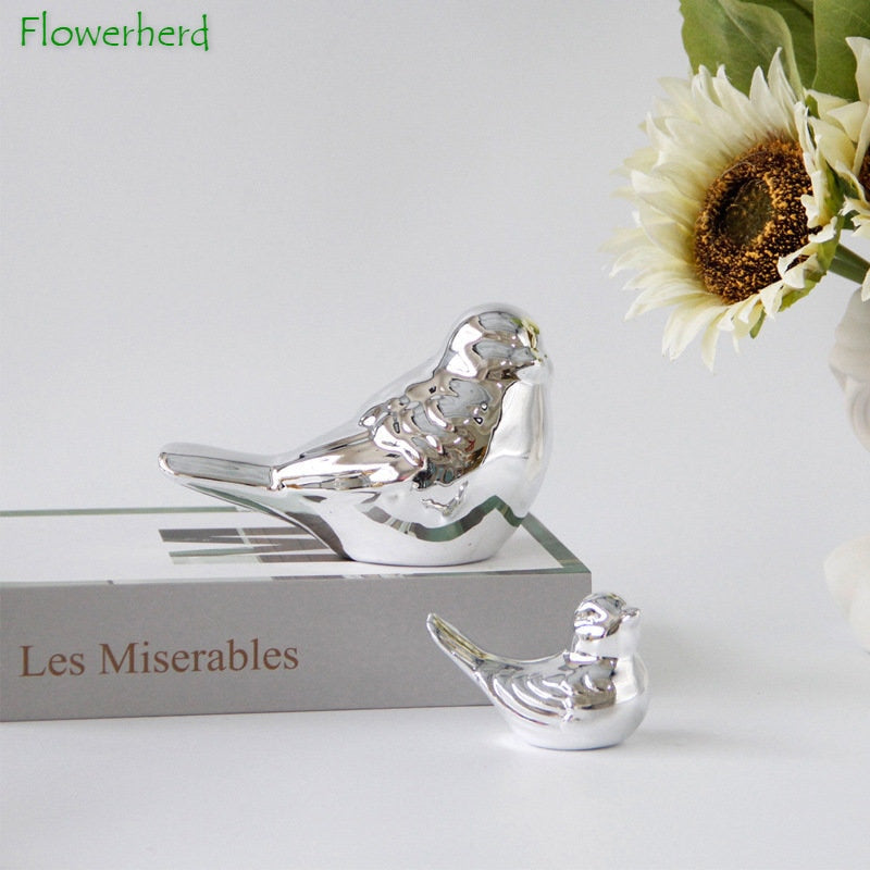 NordNest Porzellan-Vogel Dekofigur | Tisch- & Heimdekoration aus Keramik | Gold & Silber Design für moderne Wohnräume