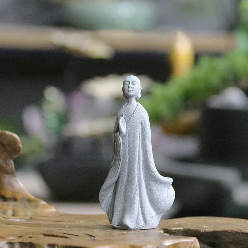 TranquilStone Buddha Figuren Set | Meditative Mönchs Statuen | Zen Garten Dekoration | Achtsamkeit & Feng Shui Deko für Zuhause