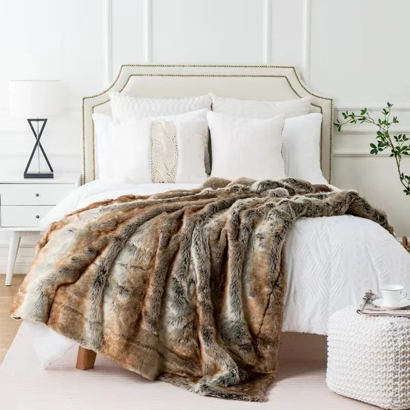 VeluLux Kunstfell Decke | Mink Faux Fur Plaid | Luxuriöse Kuscheldecke | Weiche Wohndecke