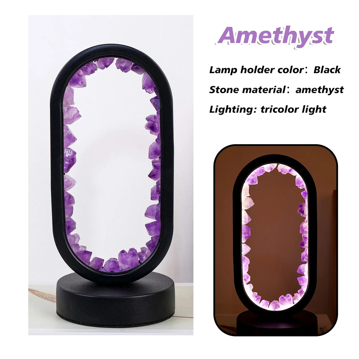 CrystalLoom Amethyst Nachtlicht | Natürliches Ovallicht | Stimmungsvolles Design für Schlafzimmer & Dekoration