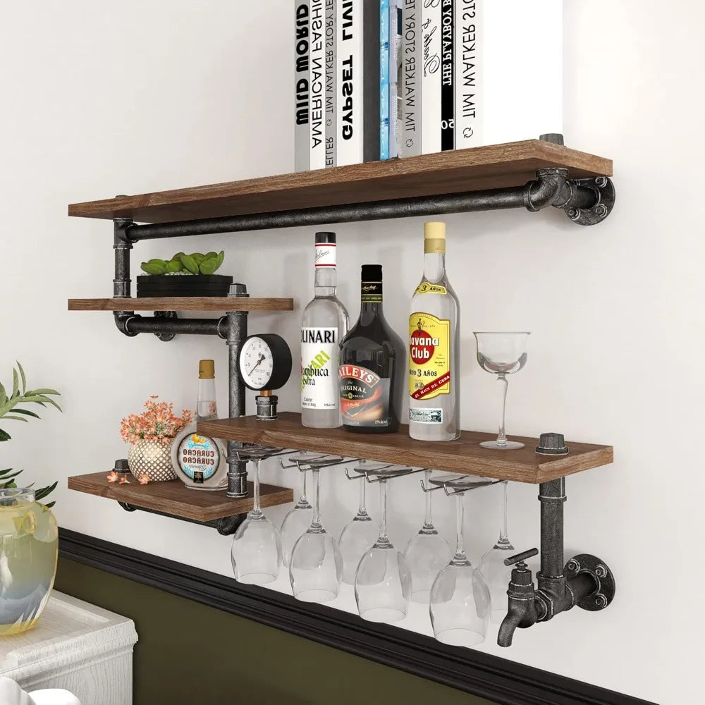 UrbanShelf Industrial Barregal | Schwebendes Wandregal | Robustes Design | Stauraum für Bar und Deko