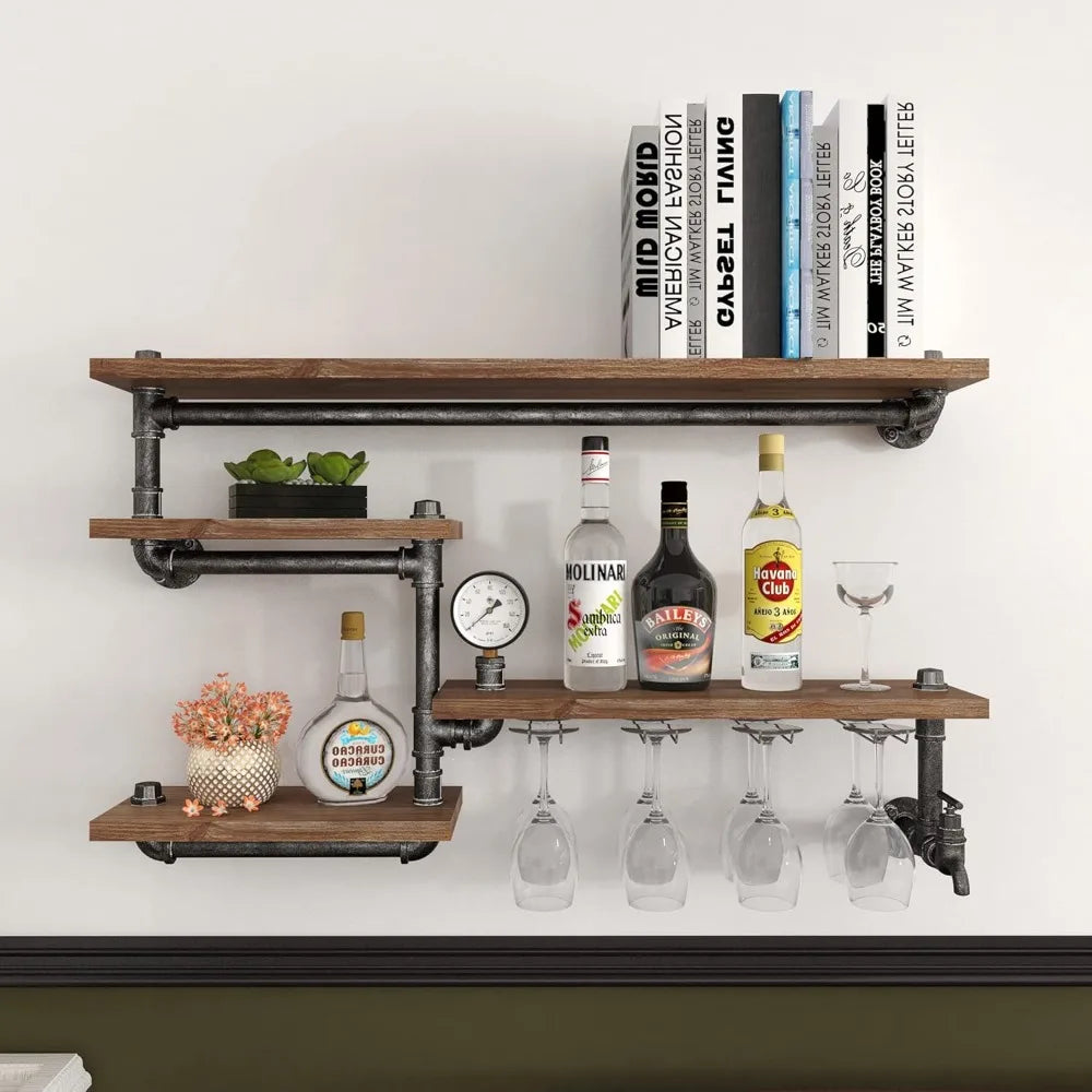 UrbanShelf Industrial Barregal | Schwebendes Wandregal | Robustes Design | Stauraum für Bar und Deko