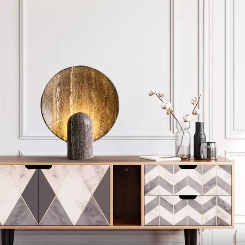 TravertiGlow Travertin Tischlampe | Elegantes Stein-Design | LED-Stimmungslicht für Zuhause